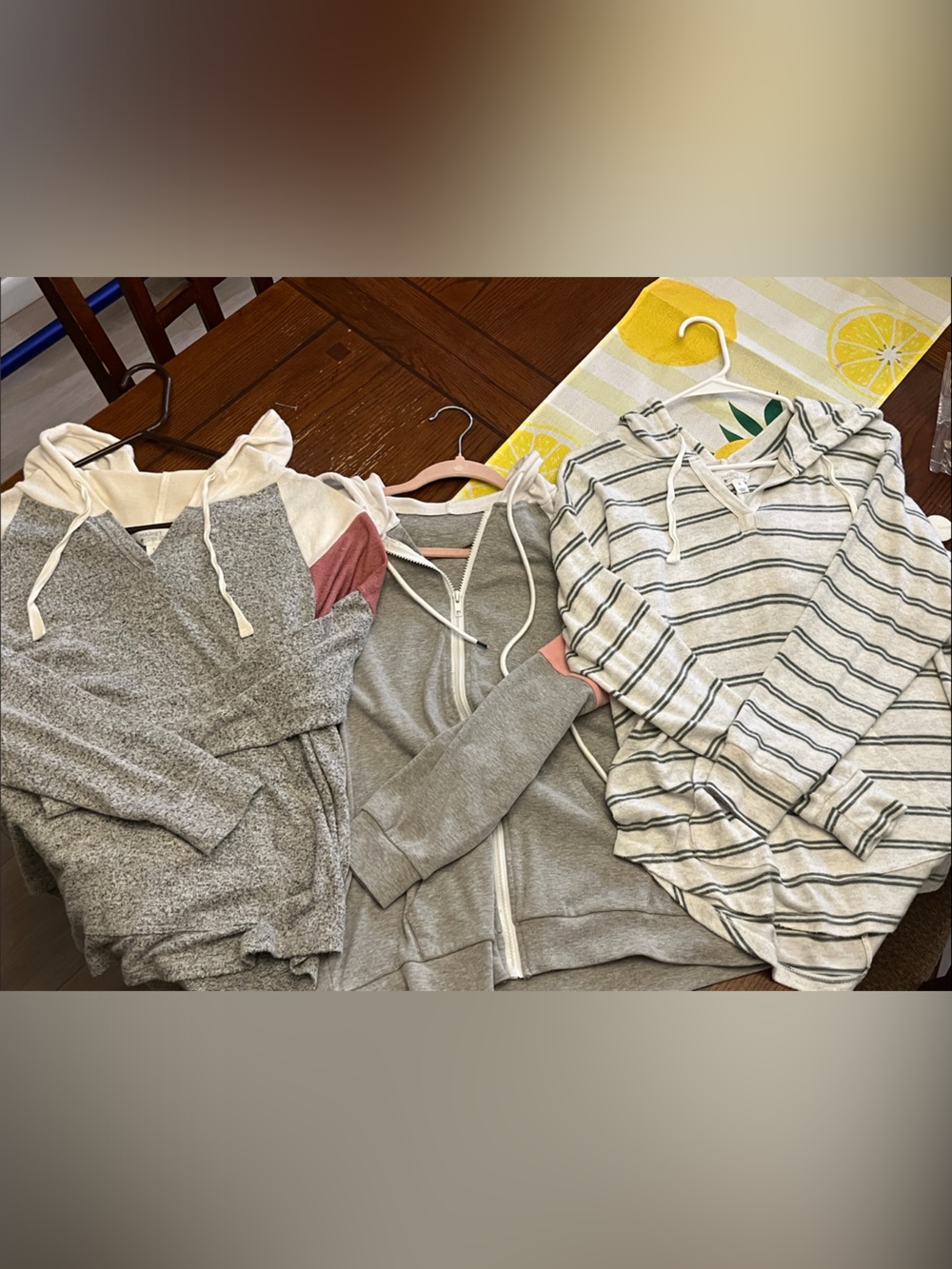 Market & Spruce Women's Hooded Sweatshirt Trio - Gray, Cream & Pink Accents